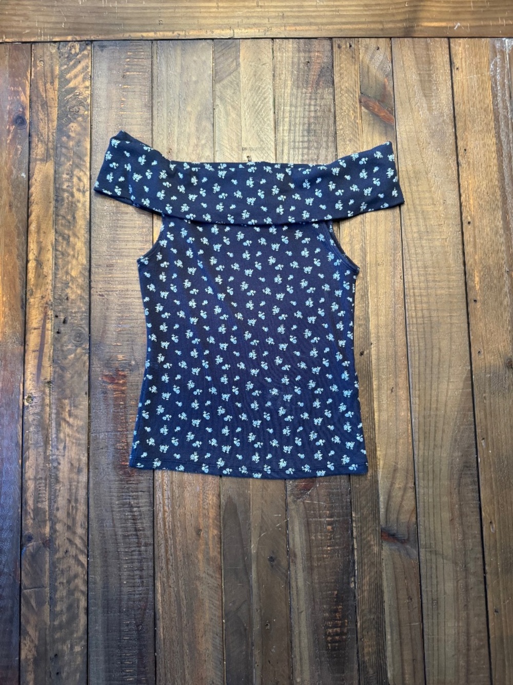 Hollister Foldover Off The Shoulder Top, Navy Flower Print, Small